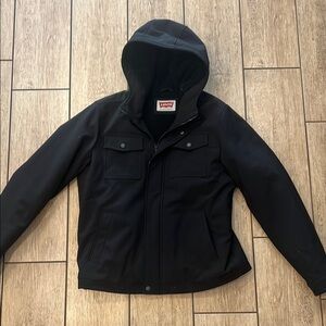 Levi's Black Raincoat with Hood and Weather-Resistant Fabric